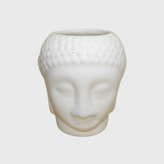 White Buddha Head Ceramic Planter – (3×5 in) With Drainage Hole