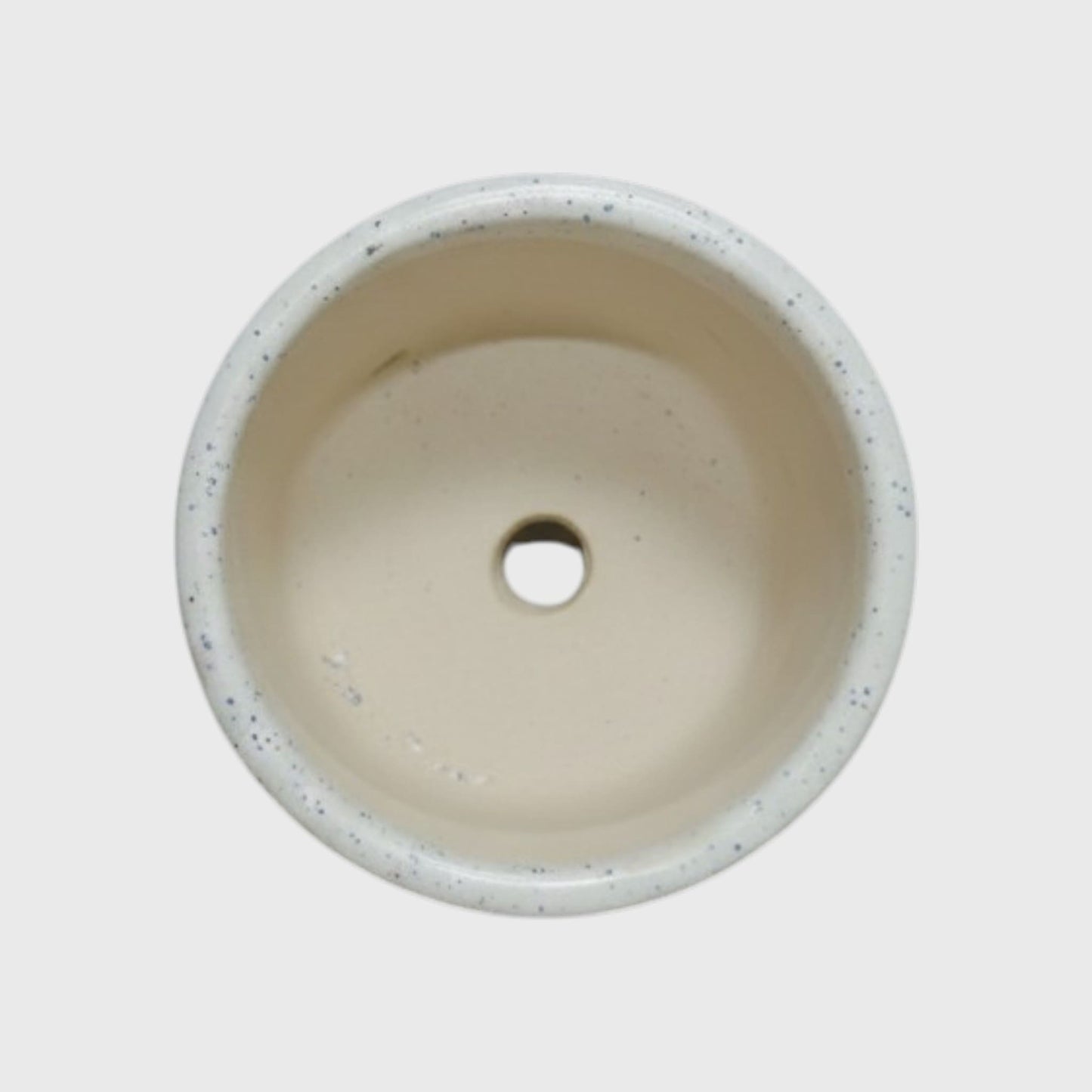 White Speckled Ceramic Planter – Black Grass Design with Drainage Hole (4×3.3 in)