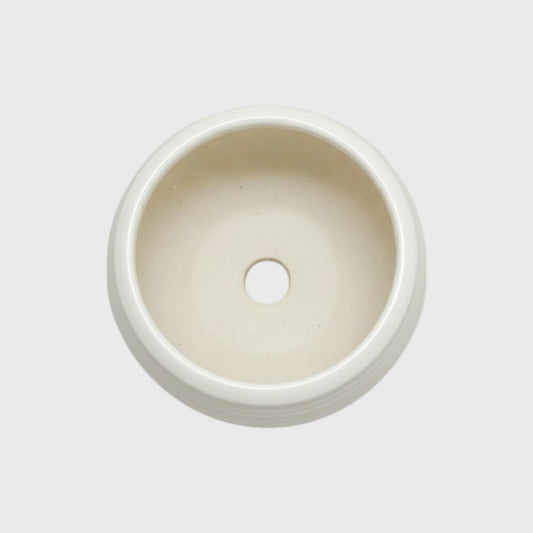 White Ribbed Round Ceramic Planter Pot – 3x3 Inch with Drainage Hole