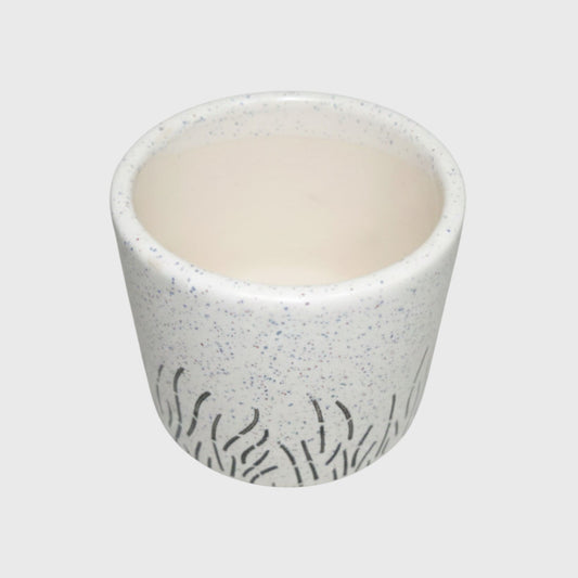 White Speckled Ceramic Planter – Black Grass Design with Drainage Hole (4×3.3 in)