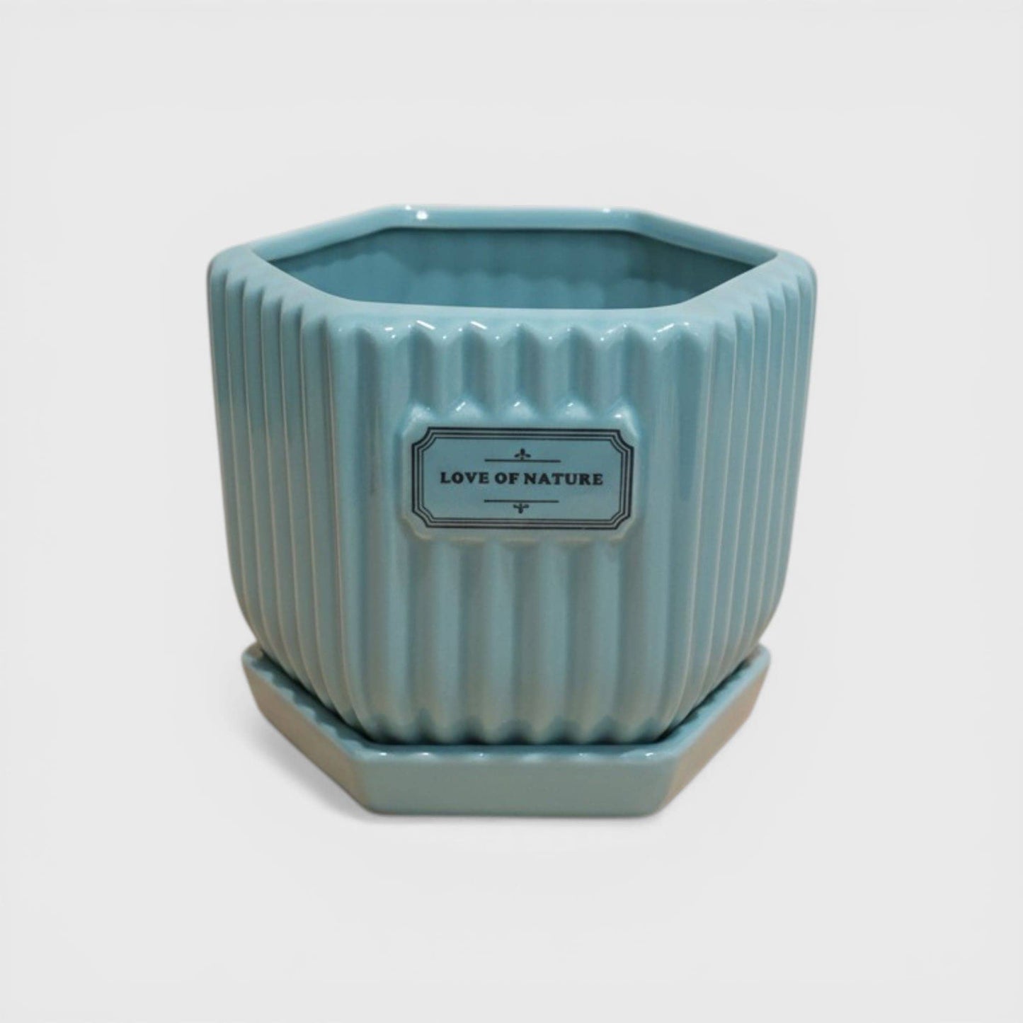 Glossy Ribbed Ceramic Planter Pot with Saucer – Teal Green 4 x 4 Inch