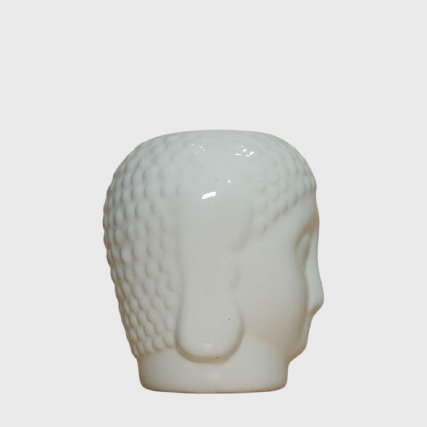 White Buddha Head Ceramic Planter – (3×5 in) With Drainage Hole