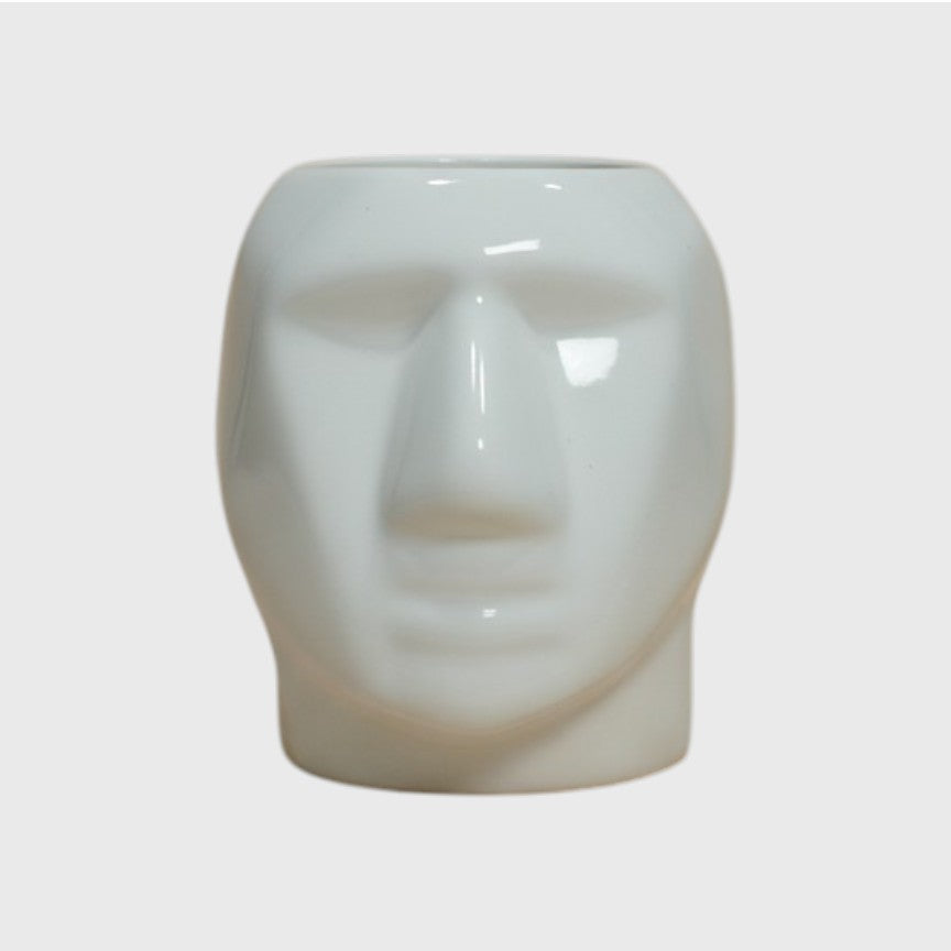 White Ceramic Head Planter | With Drainage Hole