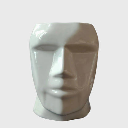 White Ceramic Head Planter | With Drainage Hole