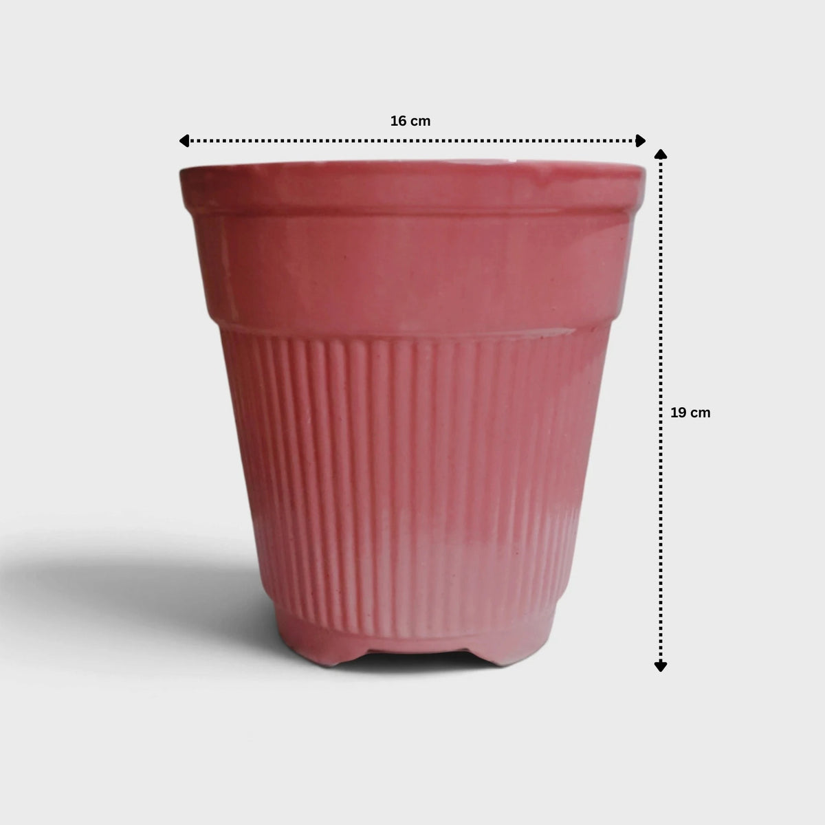 Pink Ribbed Ceramic Planter with Drainage Hole ( 16x19 cm)
