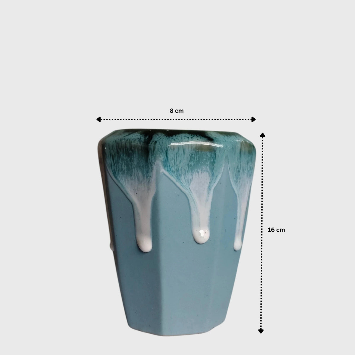 Flux & Facet Ceramic Planter with Drip-Glaze Rim ( 8x16 cm )