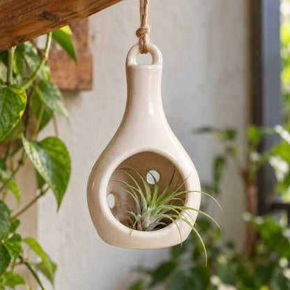 Ceramic Hanging Pod Air Plant Holder & Tea Light Holder ( 22 x 8 cm )