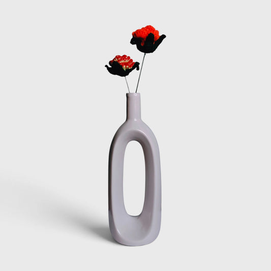 White Ceramic Hollow Vase for Modern Home Decor | Flower Vase for Living Room | Height 30cm