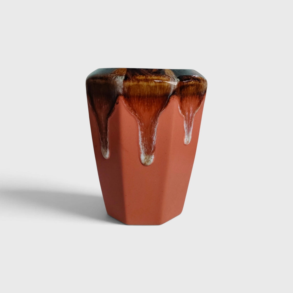 Flux & Facet Ceramic Planter with Drip-Glaze Rim ( 8x16 cm )