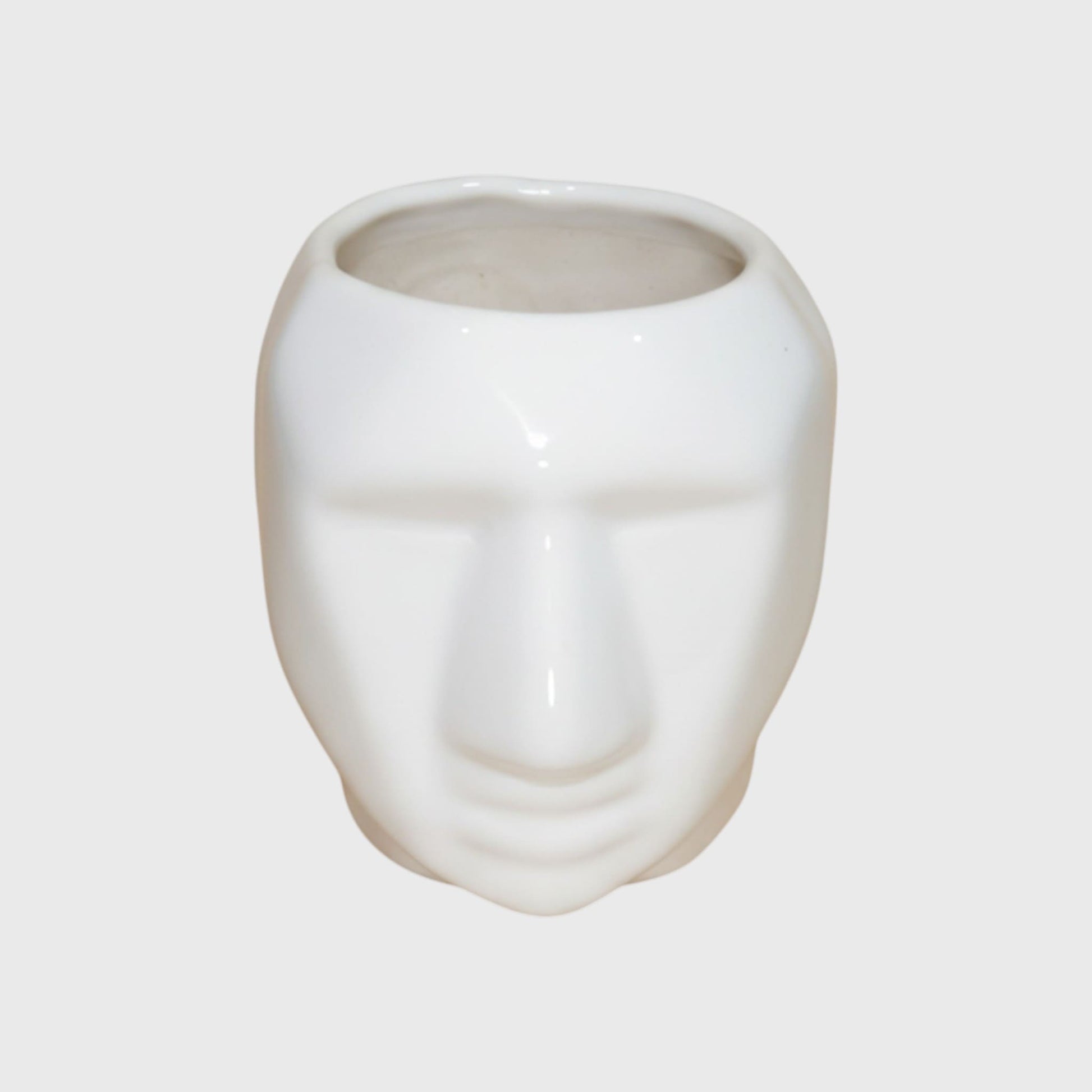White Ceramic Head Planter (3×4.4 in, Drainage)