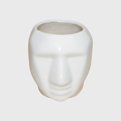 White Ceramic Head Planter (3×4.4 in, Drainage)