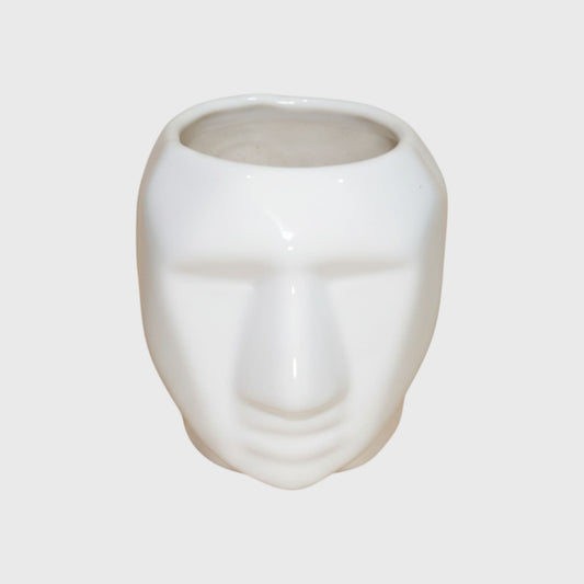 White Ceramic Head Planter (3×4.4 in, Drainage)