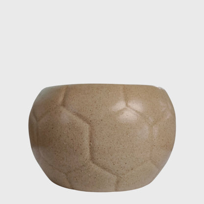 Beige Football Shaped Ceramic Flower Pot with Drainage Hole ( 11 × 9 cm )