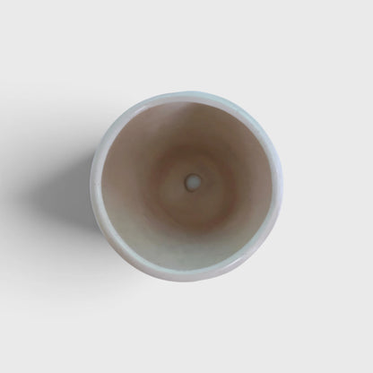 Beige Ceramic Planter Pot – Tropical Leaf Pattern with Drainage Hole (4.5x5.5 in)