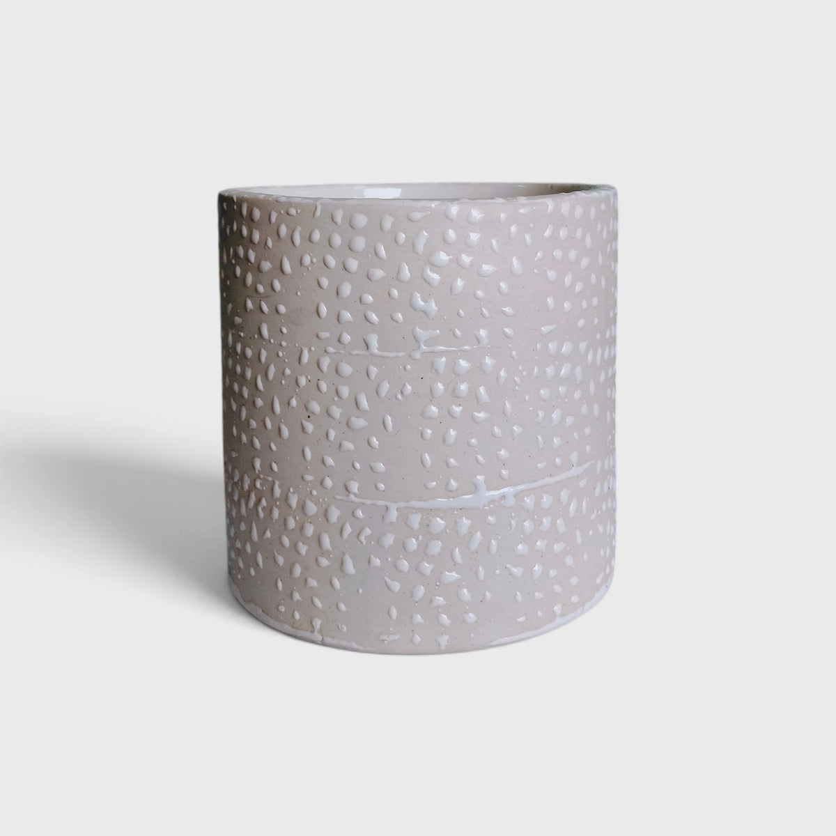 Beige White Dotted Ceramic Planter with Drainage Hole ( 14x15 cm )