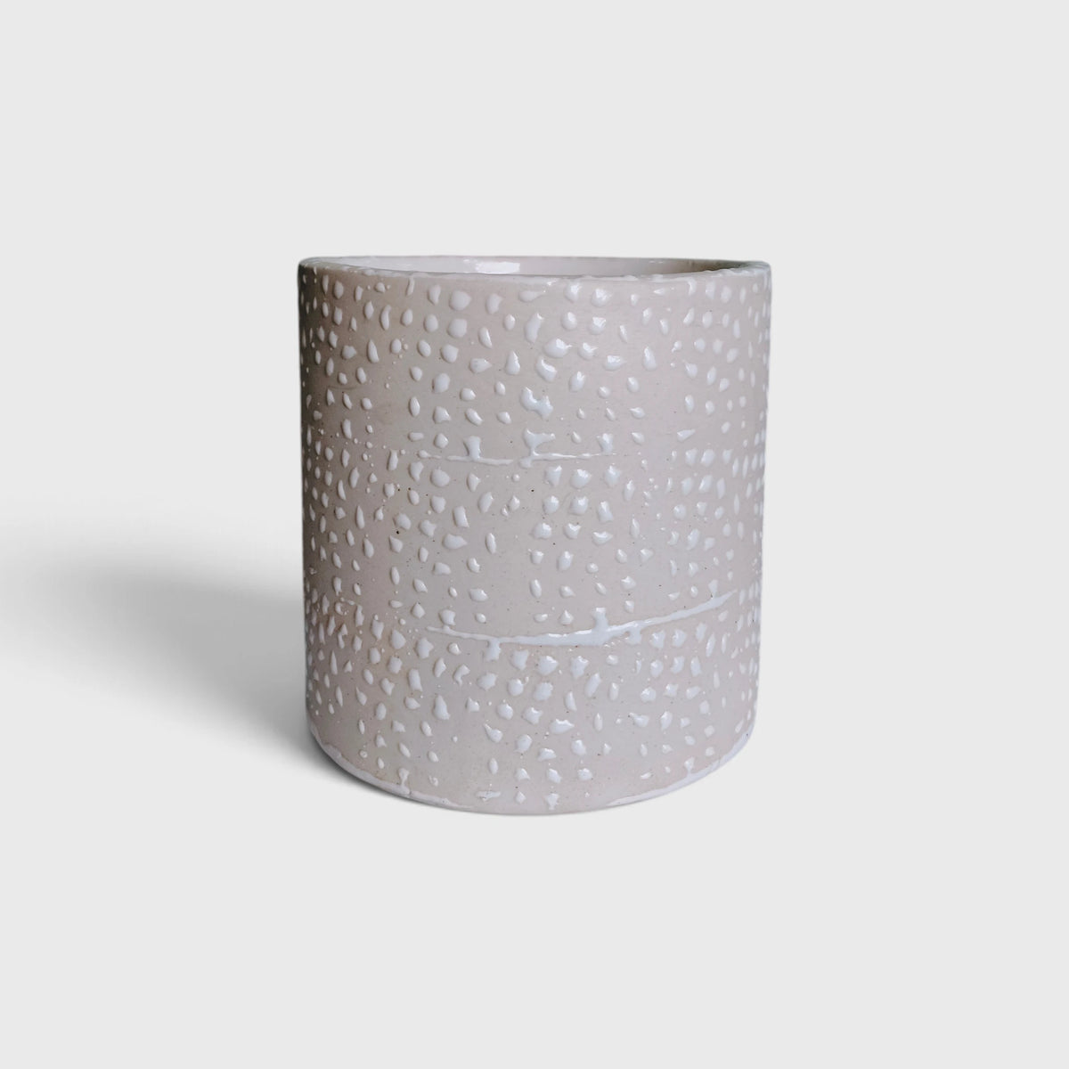 Beige White Dotted Ceramic Planter with Drainage Hole ( 14x15 cm )