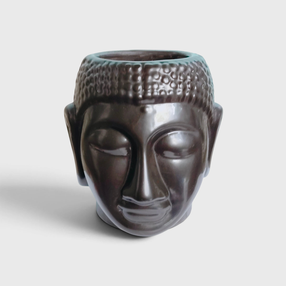 Black Buddha Face Ceramic Planter – Peaceful Living Room Flower Pot with Drainage Hole ( 11×20 cm )
