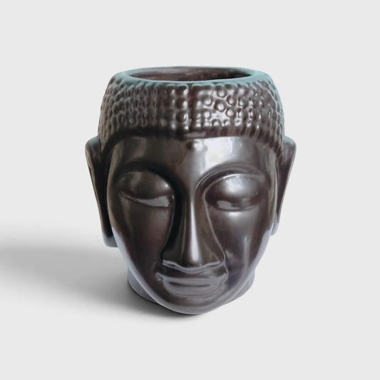Black Buddha Face Ceramic Planter – Peaceful Living Room Flower Pot with Drainage Hole ( 11×20 cm )