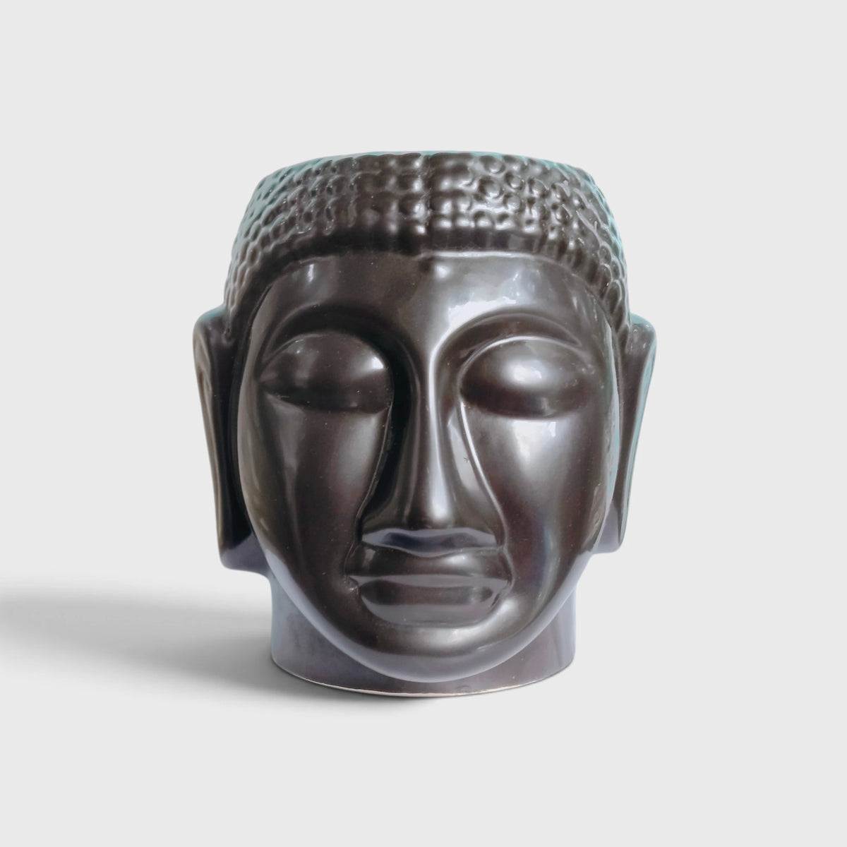 Black Buddha Face Ceramic Planter – Peaceful Living Room Flower Pot with Drainage Hole ( 11×20 cm )