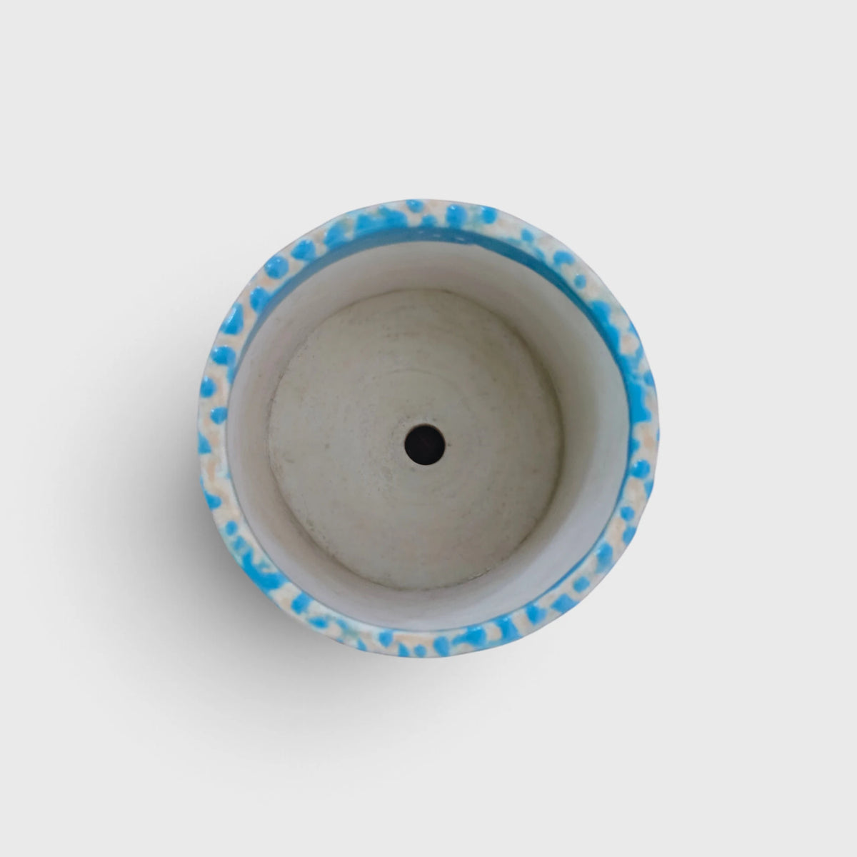 Blue Dotted Ceramic Planter – Textured Cylindrical Flower Pot for Indoor Plants