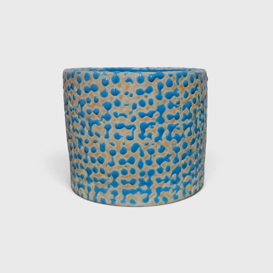 Blue Dotted Ceramic Planter – Textured Cylindrical Flower Pot for Indoor Plants