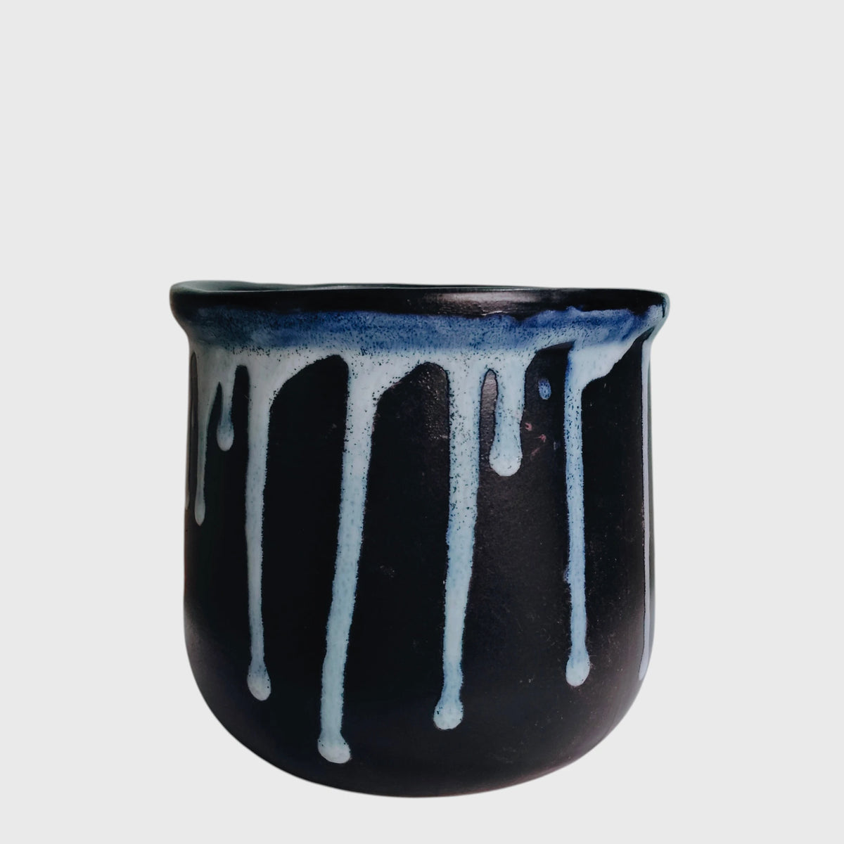 Blue Drip-Glaze Ceramic Planter with Drainage Hole ( 12×11 cm )
