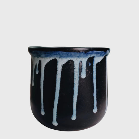 Blue Drip-Glaze Ceramic Planter with Drainage Hole ( 12×11 cm )