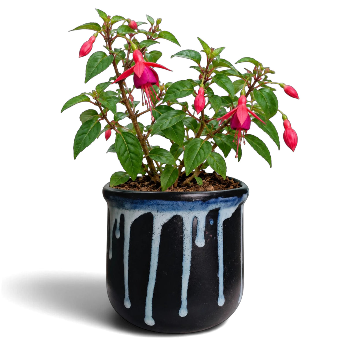 Blue Drip-Glaze Ceramic Planter with Drainage Hole ( 12×11 cm )