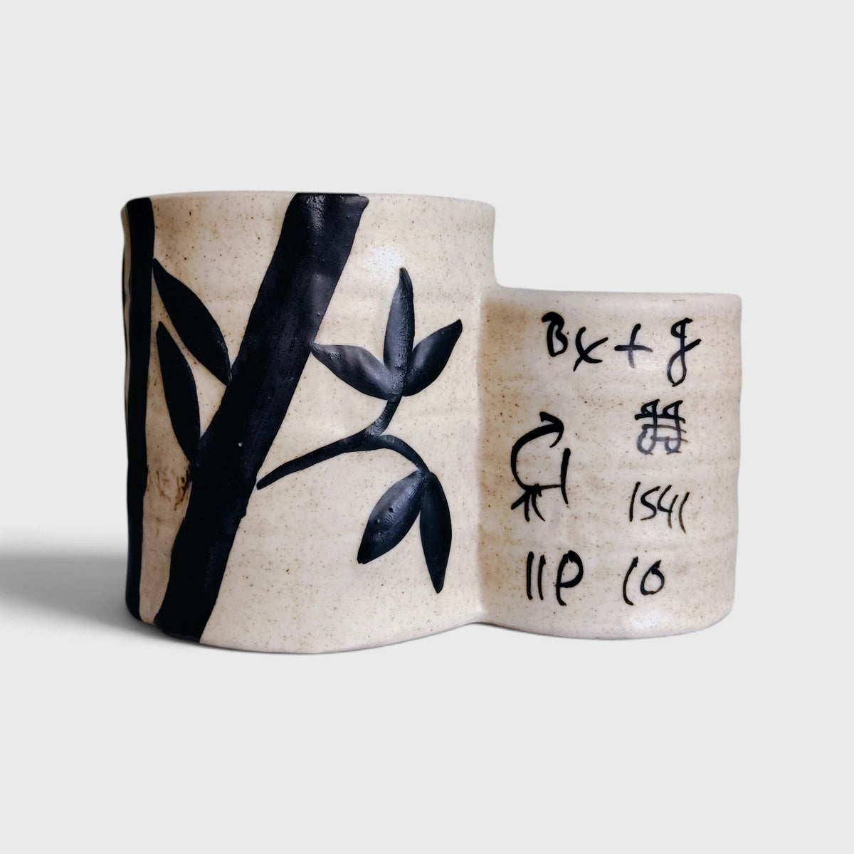 Twin Grove Hand-Painted Ceramic Planter & Holder ( 10x11 cm )