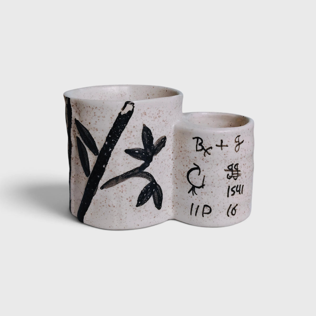 Twin Grove Hand-Painted Ceramic Planter & Holder ( 10x11 cm )