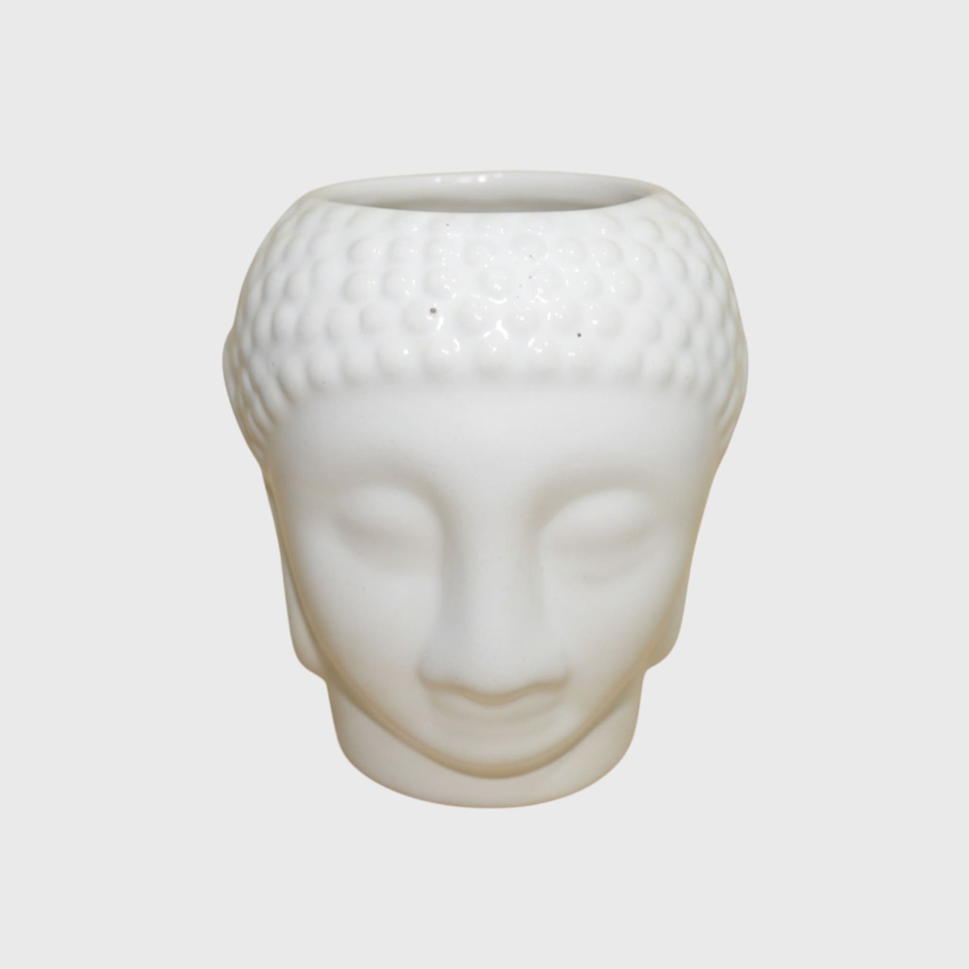 White Buddha Head Ceramic Planter  – (3×5 in) With Drainage Hole