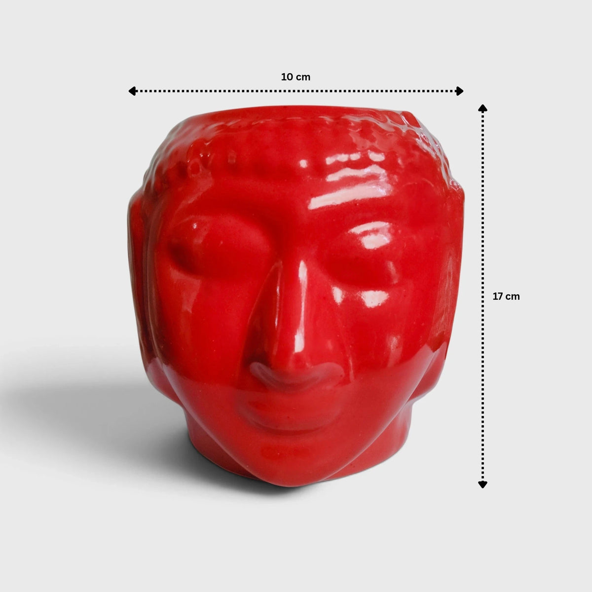 Red Buddha Face Ceramic Planter – Peaceful Living Room Flower Pot ( 10×17 cm )