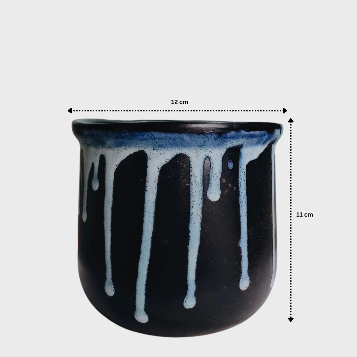 Blue Drip-Glaze Ceramic Planter with Drainage Hole ( 12×11 cm )