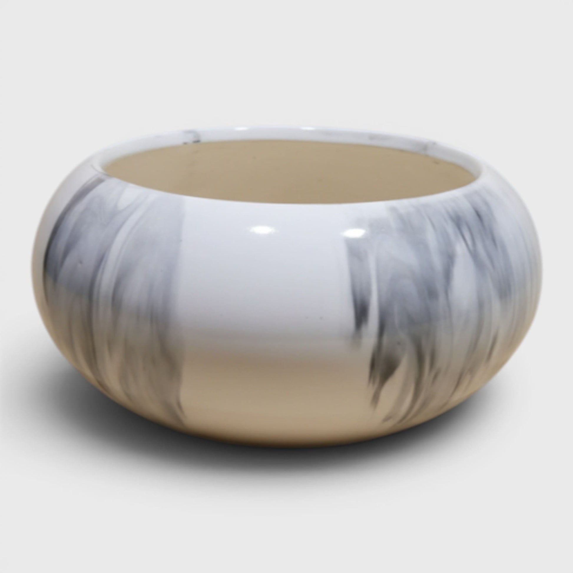 Bagiyaa Marbela Ceramic Bowl Planter – Marble Effect (8×4 in)