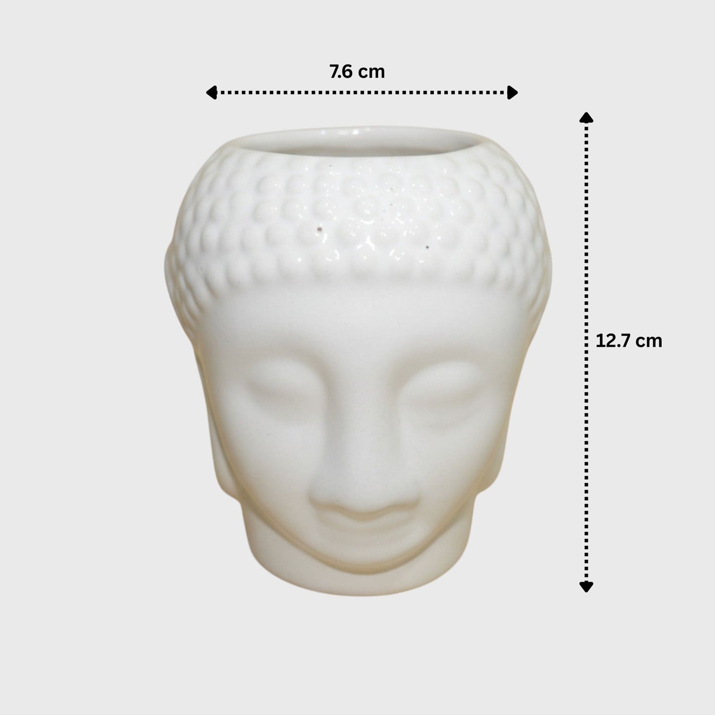 White Buddha Head Ceramic Planter  – (3×5 in) With Drainage Hole