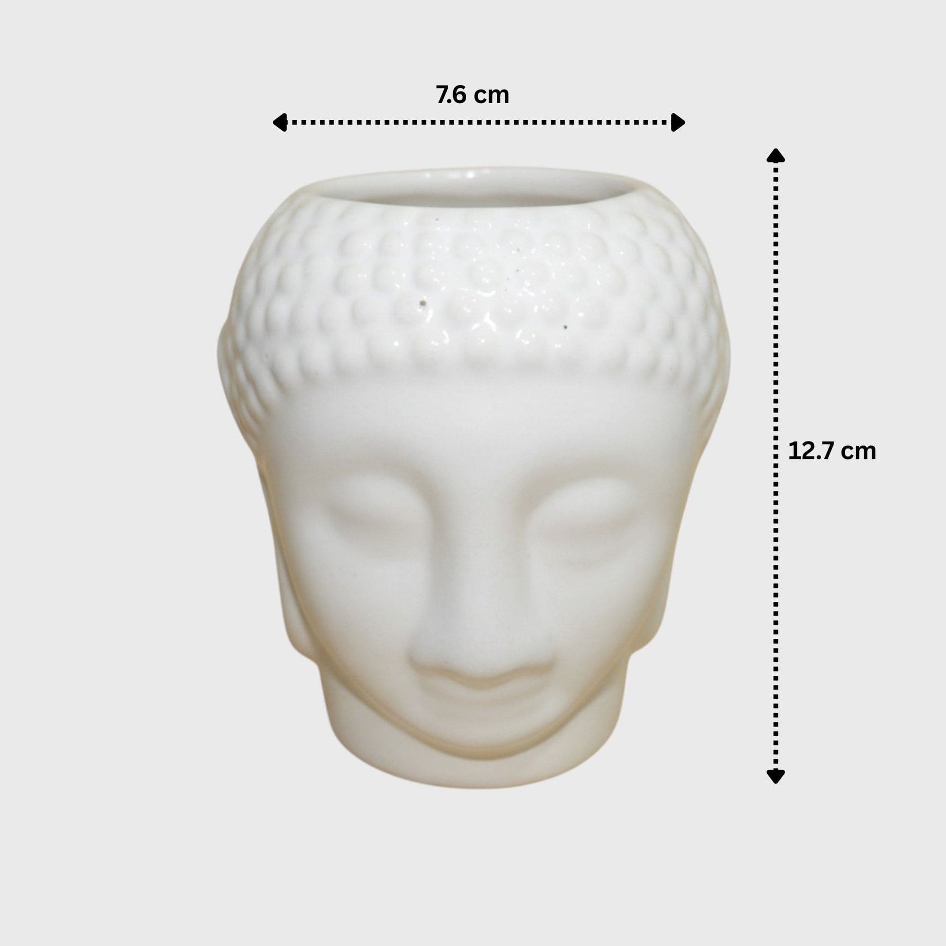 White Buddha Head Ceramic Planter  – (3×5 in) With Drainage Hole