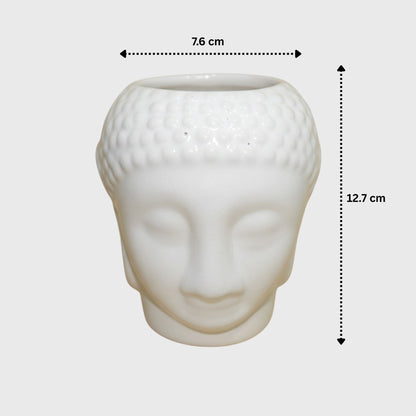 White Buddha Head Ceramic Planter  – (3×5 in) With Drainage Hole