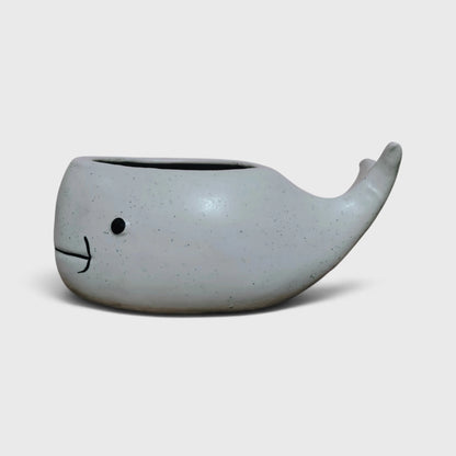 White Fish-Shaped Ceramic Planter (8 × 9 cm)