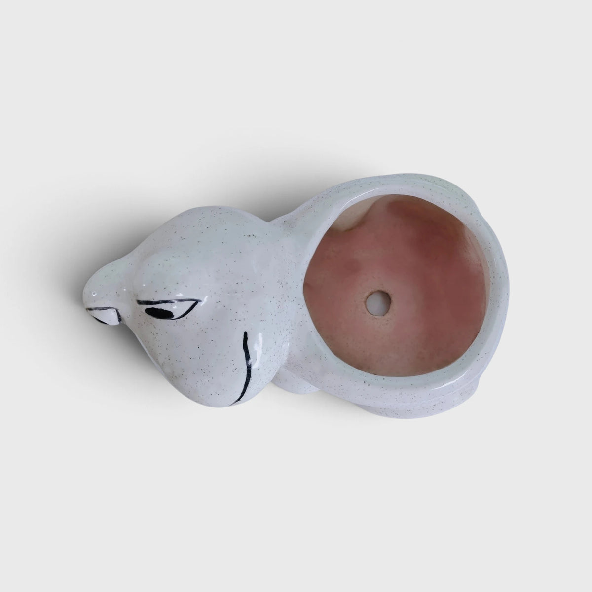 White Speckled Ceramic Frog-Shaped Planter with Drainage Hole