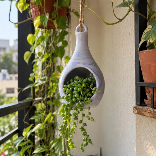 Ceramic Hanging Pod Air Plant Holder & Tea Light Holder ( 22 x 8 cm )