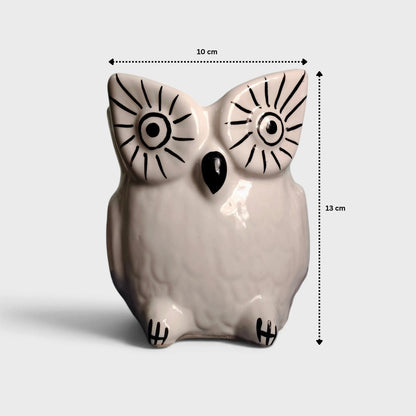White Ceramic Owl Planter – For Balcony, Home & Office Decor