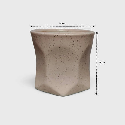 Beige Ceramic Geometric Planter with Speckled Finish | Succulent Planter for Home and Offices