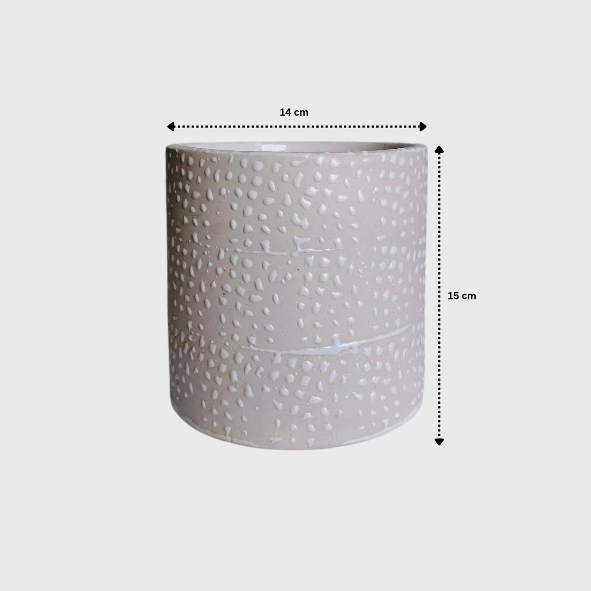 Beige White Dotted Ceramic Planter with Drainage Hole ( 14x15 cm )