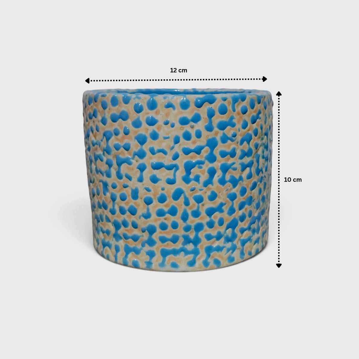 Blue Dotted Ceramic Planter – Textured Cylindrical Flower Pot for Indoor Plants
