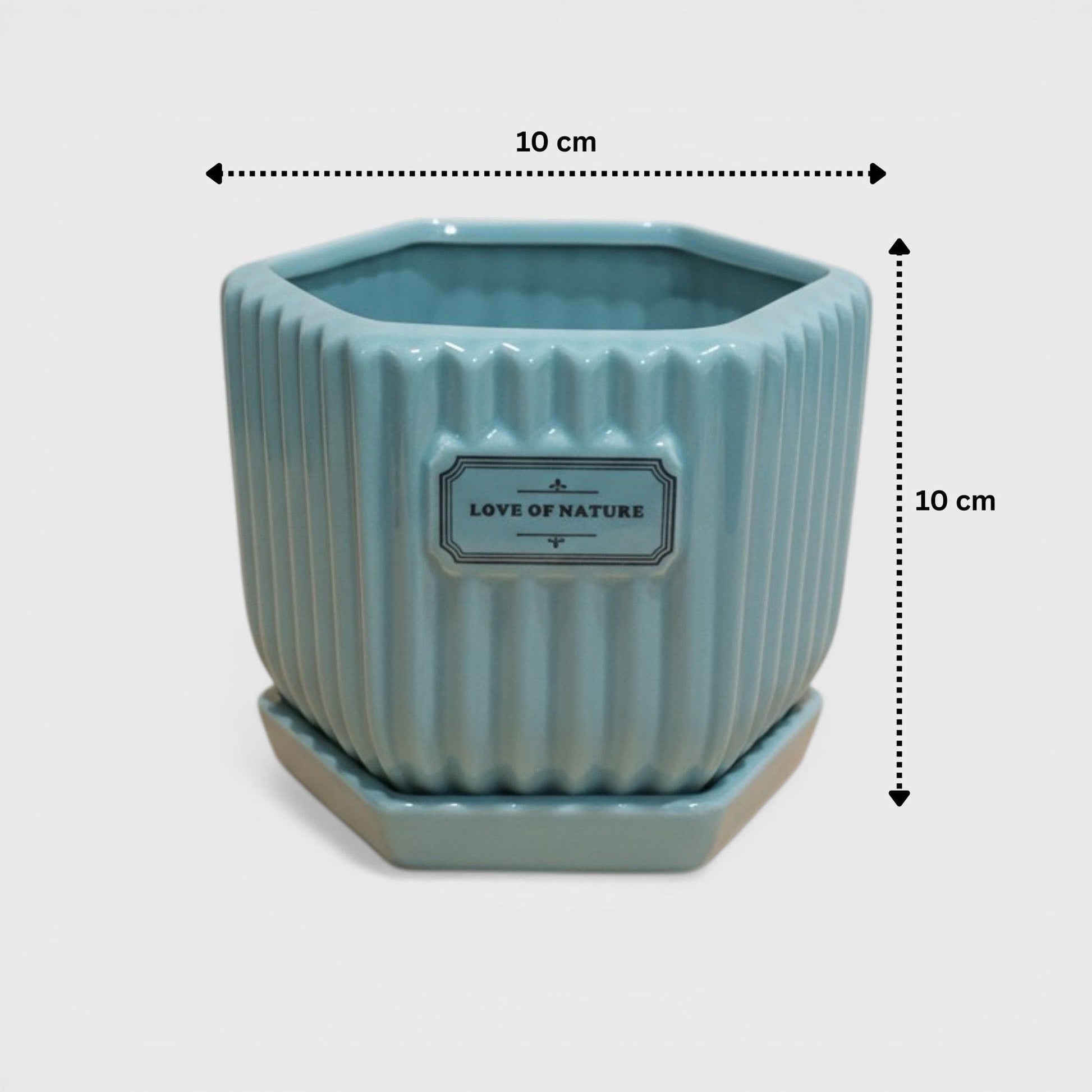 Glossy Ribbed Ceramic Planter Pot with Saucer – Teal Green 4 x 4 Inch