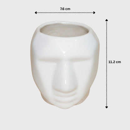 White Ceramic Head Planter (3×4.4 in, Drainage)