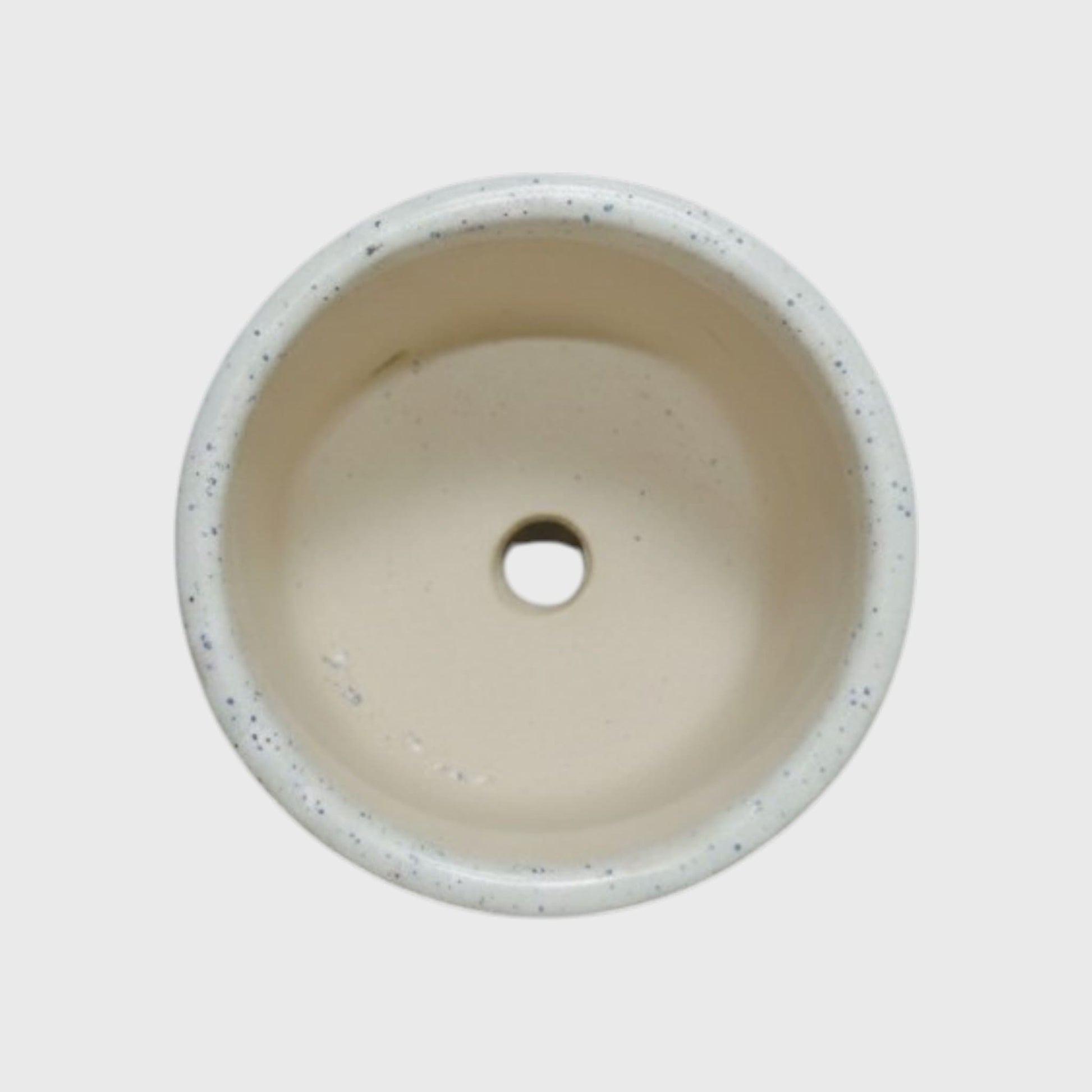White Speckled Ceramic Planter – Black Grass Design with Drainage Hole (4×3.3 in)