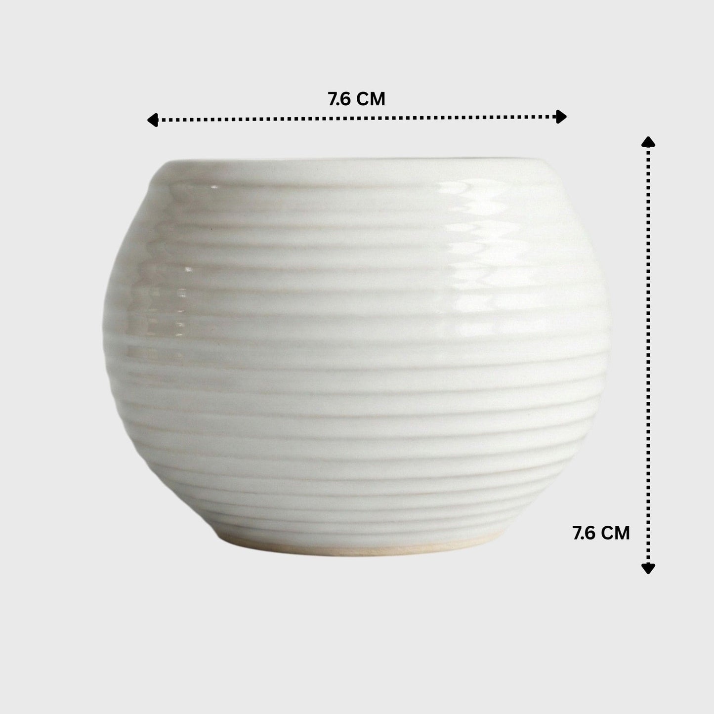 White Ribbed Round Ceramic Planter Pot – 3x3 Inch with Drainage Hole