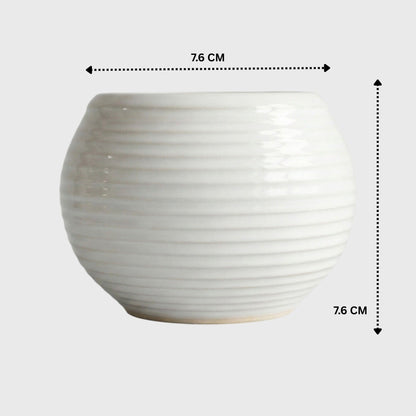 White Ribbed Round Ceramic Planter Pot – 3x3 Inch with Drainage Hole