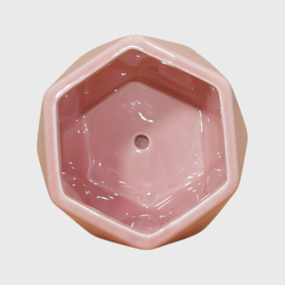 Pink Geometric Ceramic Pot with Saucer (4×4 in)